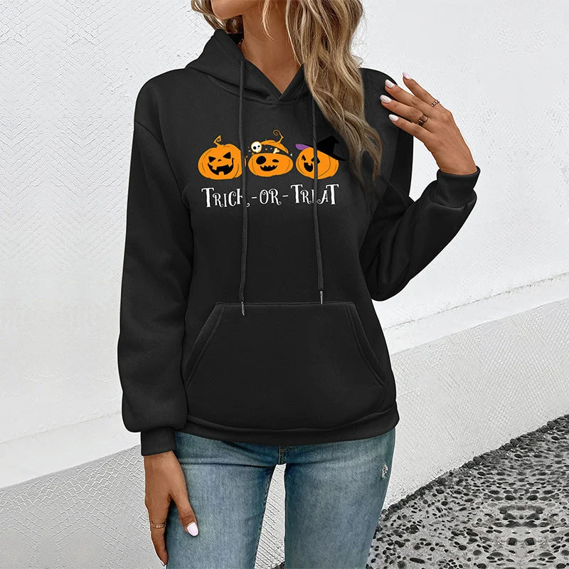 Damen Hoodie mit Halloween-Kürbisprint, Kapuze und Kängurutasche Nord Taschen