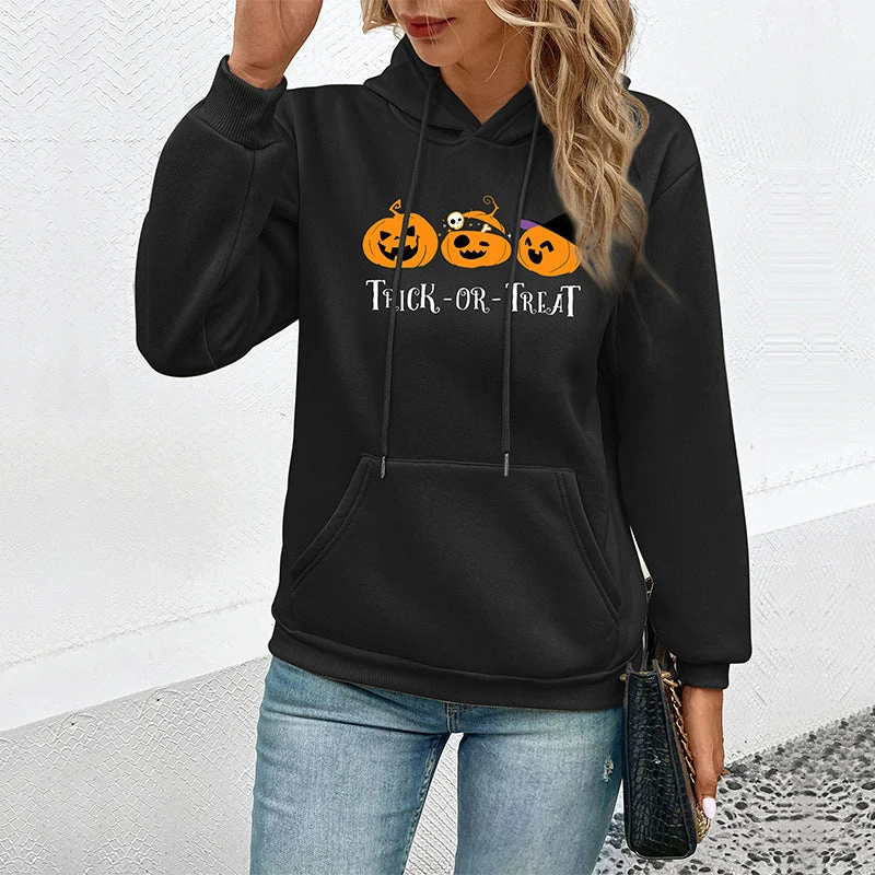 Damen Hoodie mit Halloween-Kürbisprint, Kapuze und Kängurutasche Nord Taschen