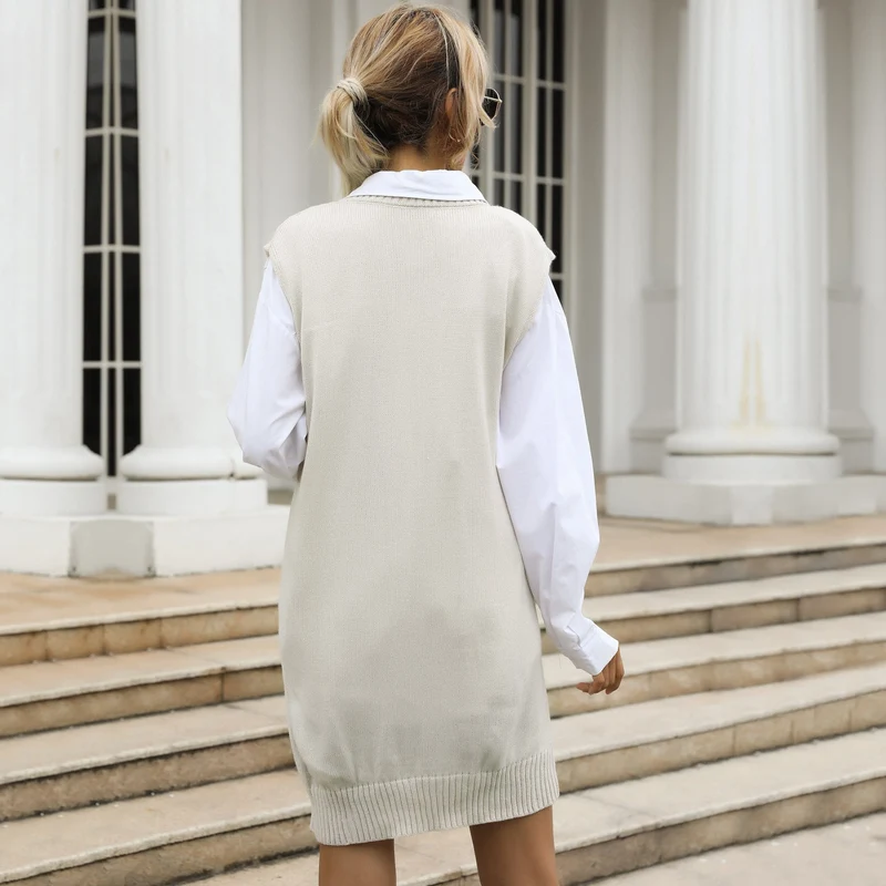 Damen Kabelstrick-Longweste mit V-Ausschnitt und Oversize-Silhouette Nord Taschen