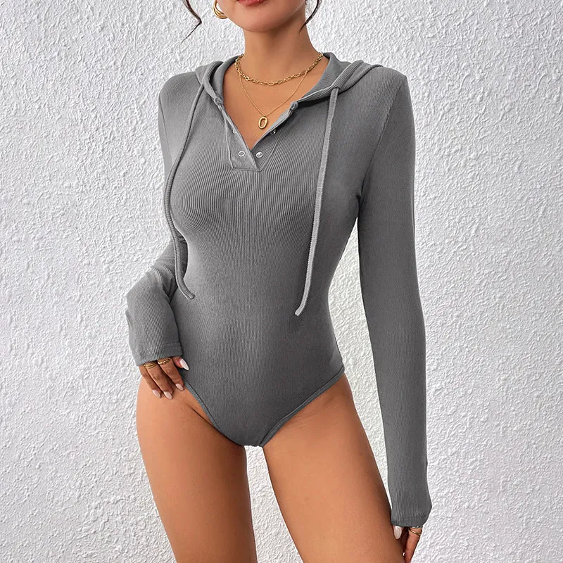 Damen Kapuzen-Body aus Rippstrick mit Henley-Knopfleiste und taillierter Silhouette Nord Taschen