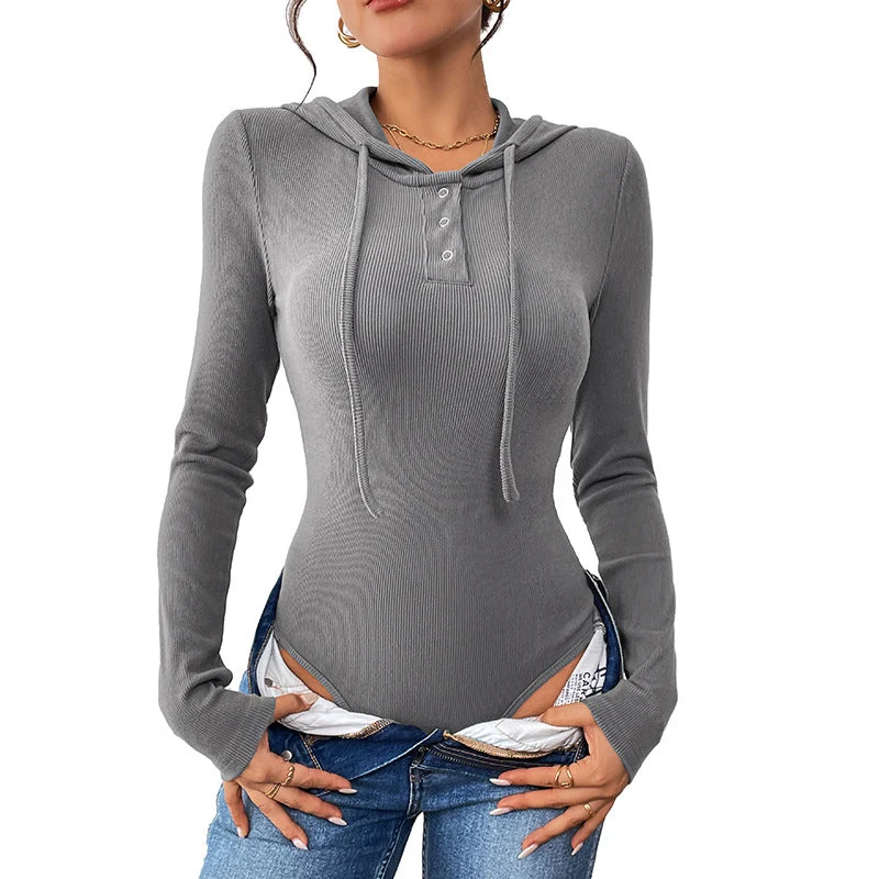 Damen Kapuzen-Body aus Rippstrick mit Henley-Knopfleiste und taillierter Silhouette Nord Taschen