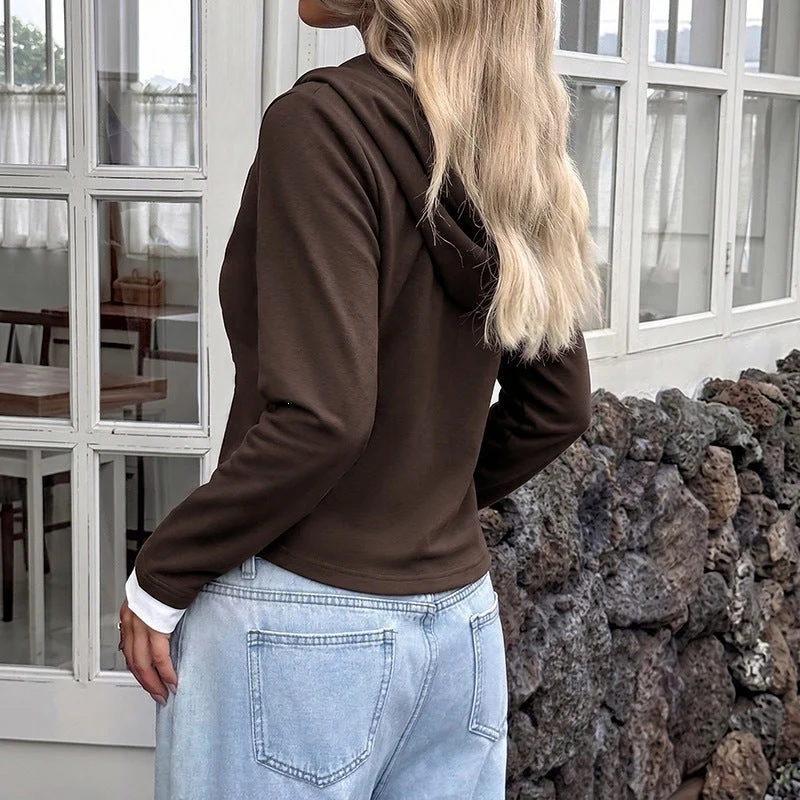 Damen Kapuzen-Henleyshirt mit Knopfleiste und Lagenlook Nord Taschen