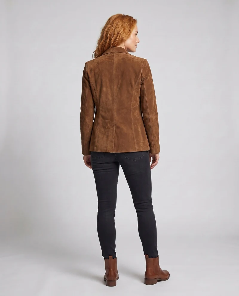 Damen Wildlederblazer mit eleganten Details und praktischen Taschen Arvani