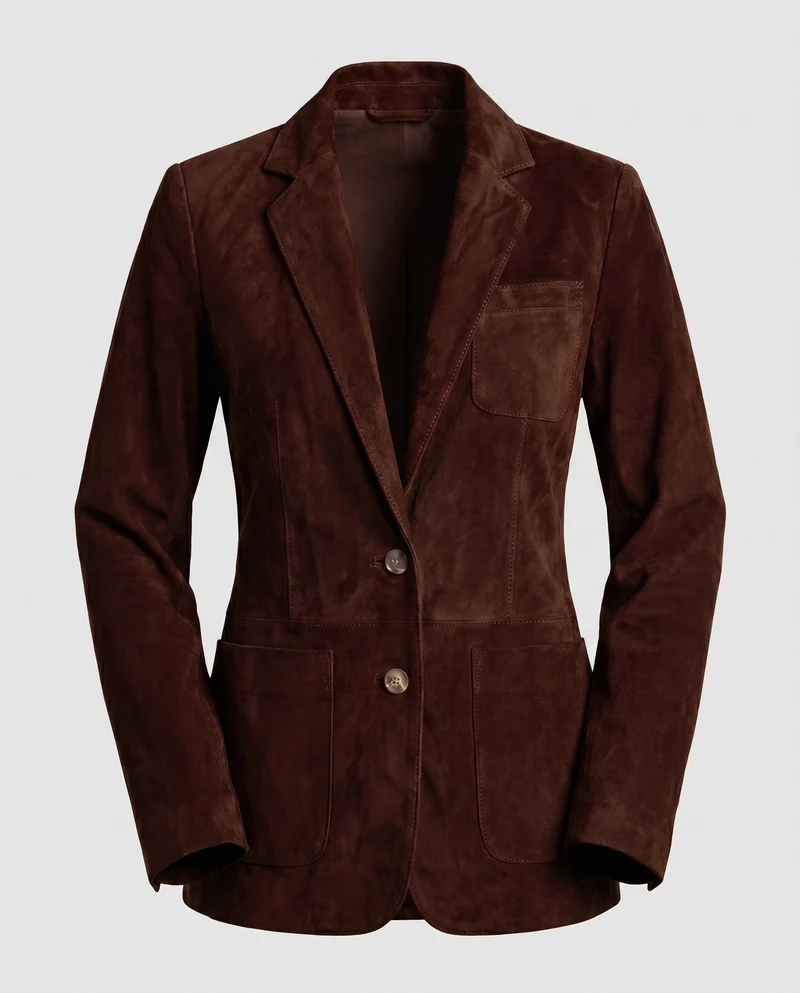 Damen Wildlederblazer mit eleganten Details und praktischen Taschen Arvani