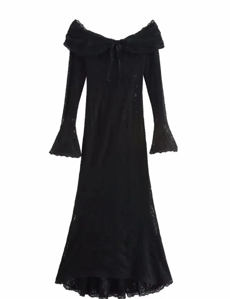 Damen 300+ Maxikleid aus Spitze mit Carmen‑Ausschnitt, ausgestellten Glockenärmeln und figurumspielender Silhouette Nord Taschen