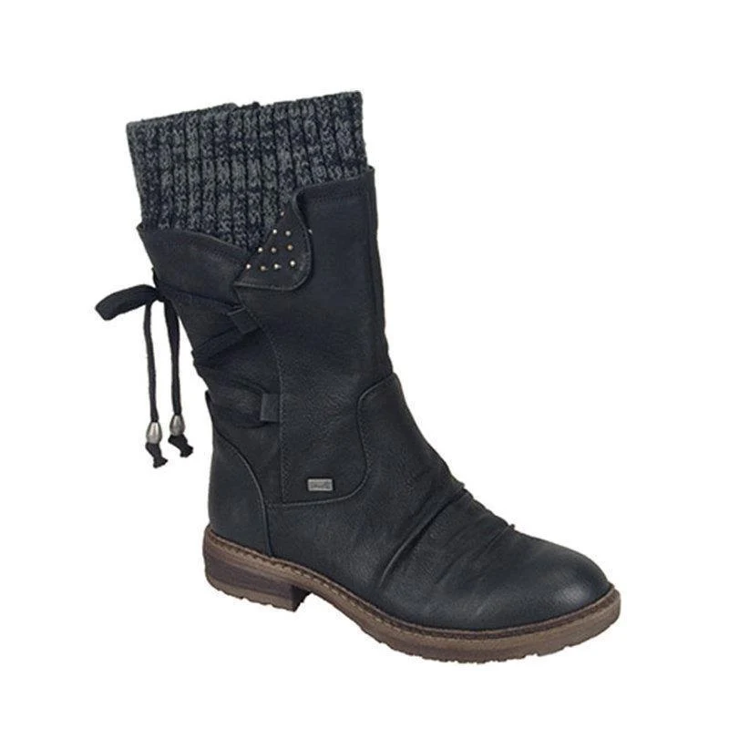 Damen Gefütterte knöchelhohe Winterstiefelette mit Strickmanschette und Zierschnürung Nord Taschen