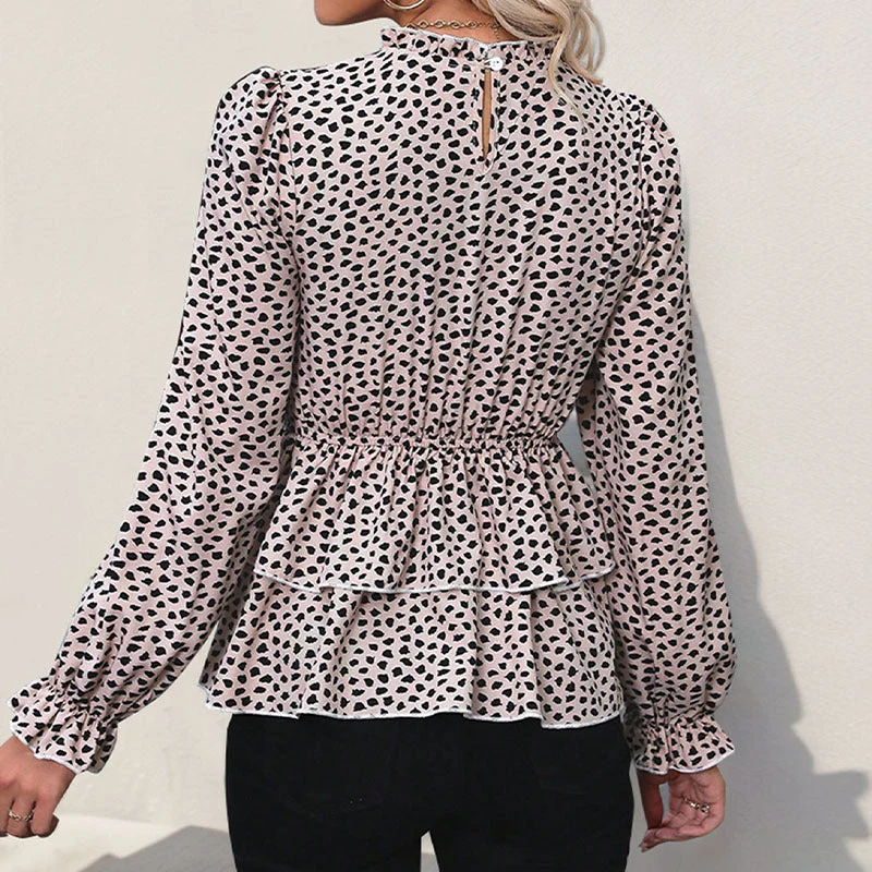 Damen Gesmokte Volant-Bluse mit Rüschen-Taille und langen Ärmeln Nord Taschen