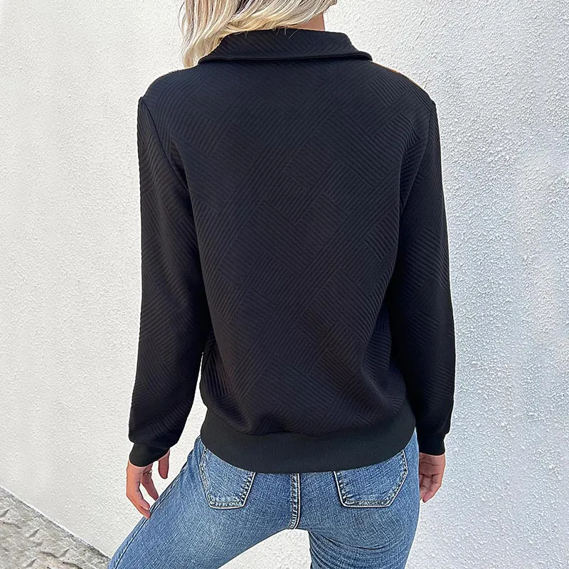 Damen Gestepptes Sweatshirt mit Karobesatz, Stehkragen und Druckknopfleiste Nord Taschen