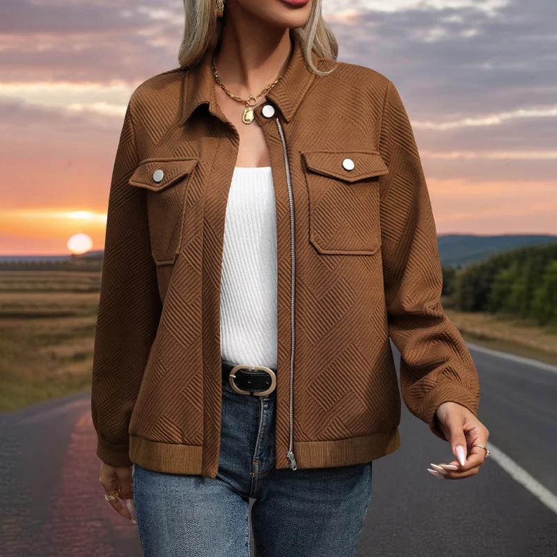 Damen Gestepptes Übergangs‑Shacket mit Klappentaschen, Reißverschluss und Strukturjacquard Nord Taschen