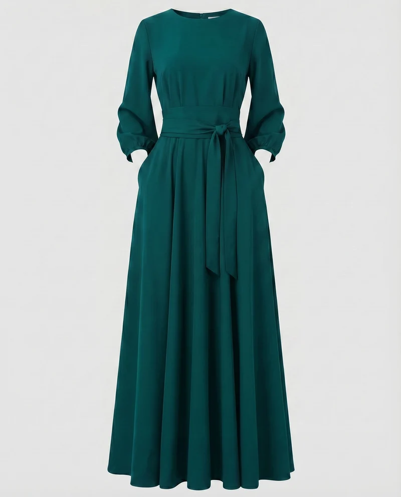 Damen Abendkleid Bodenlang Taillendrapierung Ballonärmel