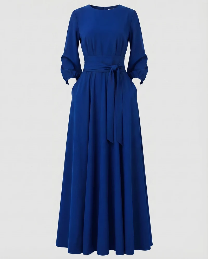 Damen Abendkleid Bodenlang Taillendrapierung Ballonärmel
