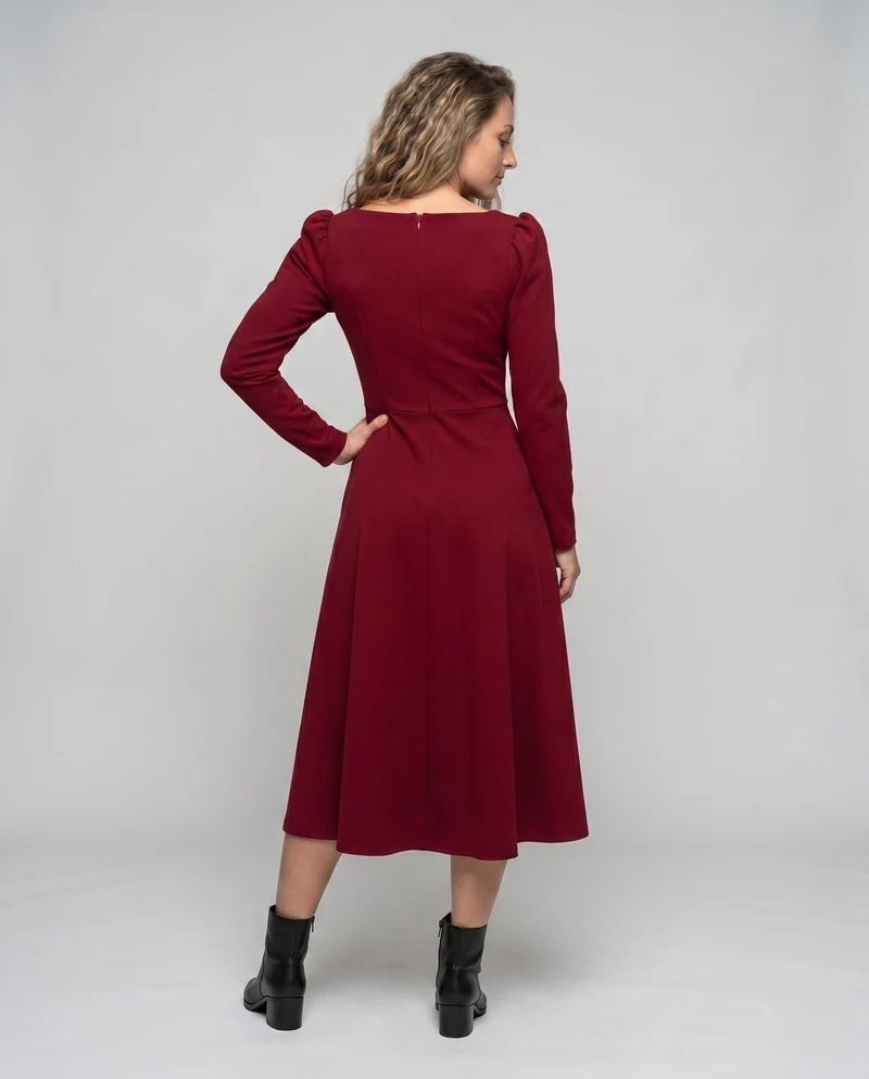 Damen Midi-Kleid mit quadratischem Ausschnitt und Puffärmeln