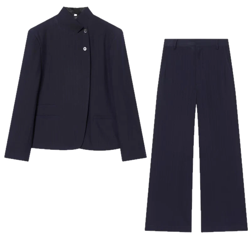 Damen Zweiteiliges Anzug-Set mit asymmetrischem Stehkragen-Blazer und weiter Palazzohose Nord Taschen