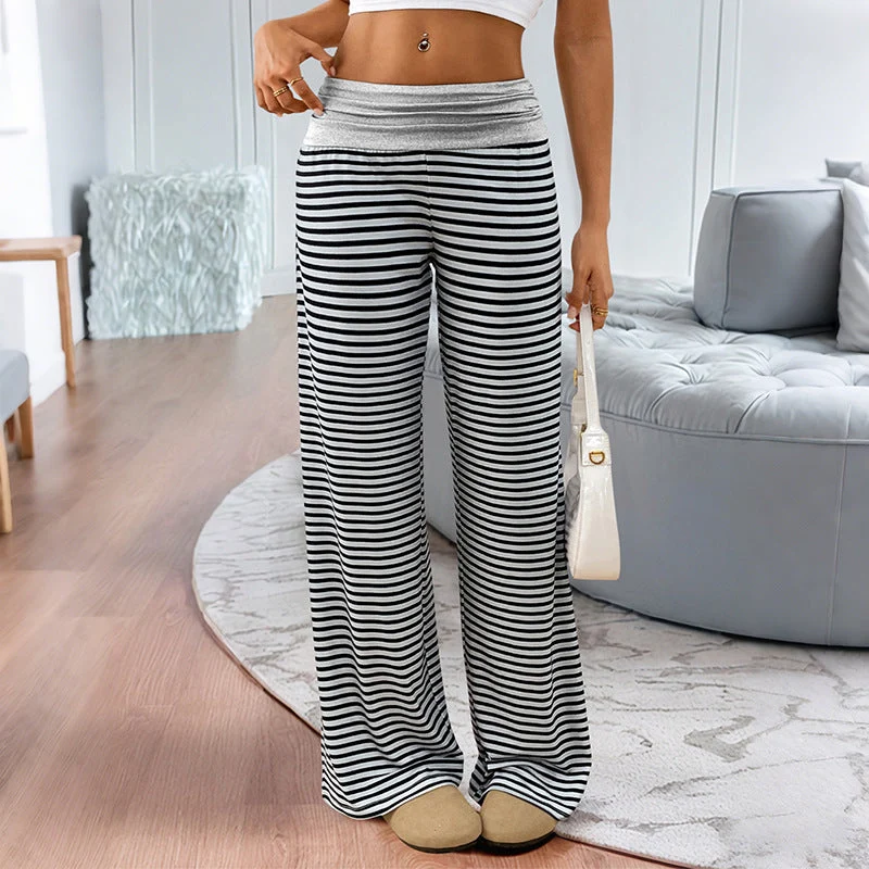 Damen Gestreifte Lounge‑Hose mit weitem Bein und elastischem Bund Nord Taschen