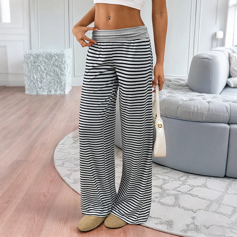 Damen Gestreifte Lounge‑Hose mit weitem Bein und elastischem Bund Nord Taschen