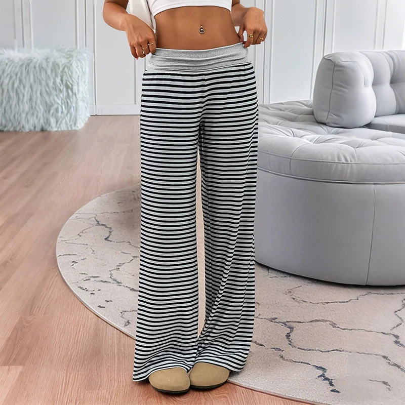 Damen Gestreifte Lounge‑Hose mit weitem Bein und elastischem Bund Nord Taschen