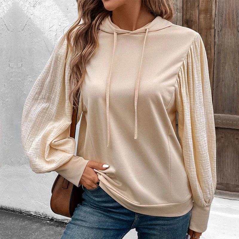 Damen Kapuzenpullover mit Ballonärmeln und Musselin-Einsatz Nord Taschen