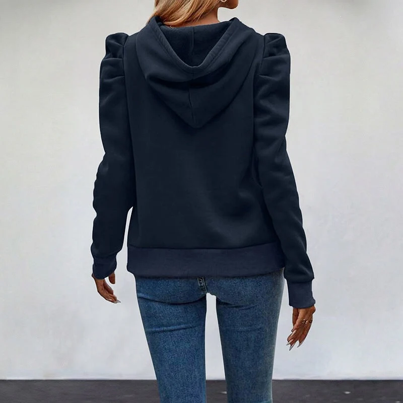 Damen Kapuzenpullover mit gerafften Puffärmeln und femininer Schulterpartie Nord Taschen