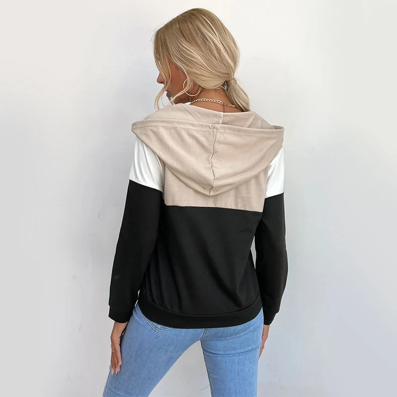 Damen Kapuzenpullover mit halbem Reißverschluss, Colorblock‑Design und Tunnelzug Nord Taschen