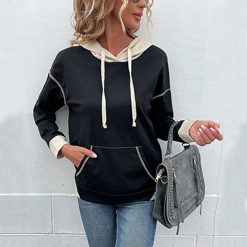 Damen Kapuzenpullover mit Kontrastbesatz, Kängurutasche und lässiger Oversize‑Passform Nord Taschen