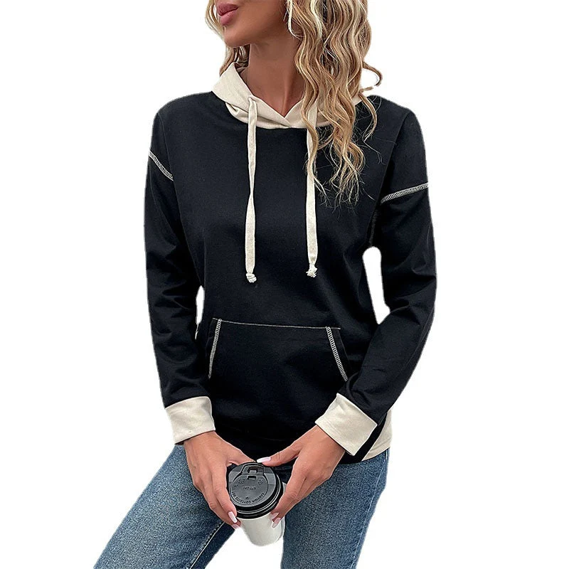 Damen Kapuzenpullover mit Kontrastbesatz, Kängurutasche und lässiger Oversize‑Passform Nord Taschen