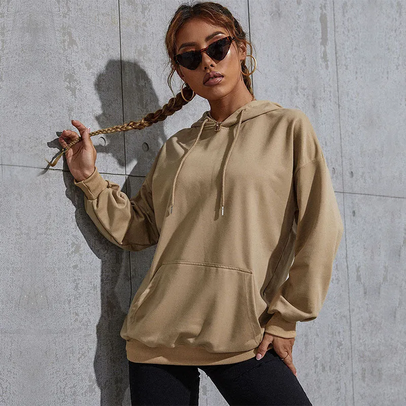 Damen Kapuzenpullover mit Statement-Backprint, Oversize‑Schnitt und gerippten Bündchen Nord Taschen
