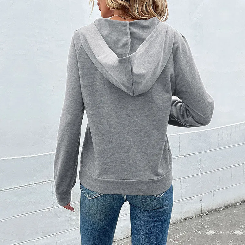 Damen Kapuzenpullover mit Zierknopfleiste, Raglanärmeln und Kängurutasche Nord Taschen