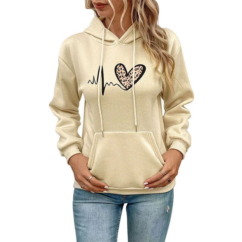 Damen Kapuzensweatshirt mit Leoparden‑Herz‑Print und Kängurutasche Nord Taschen
