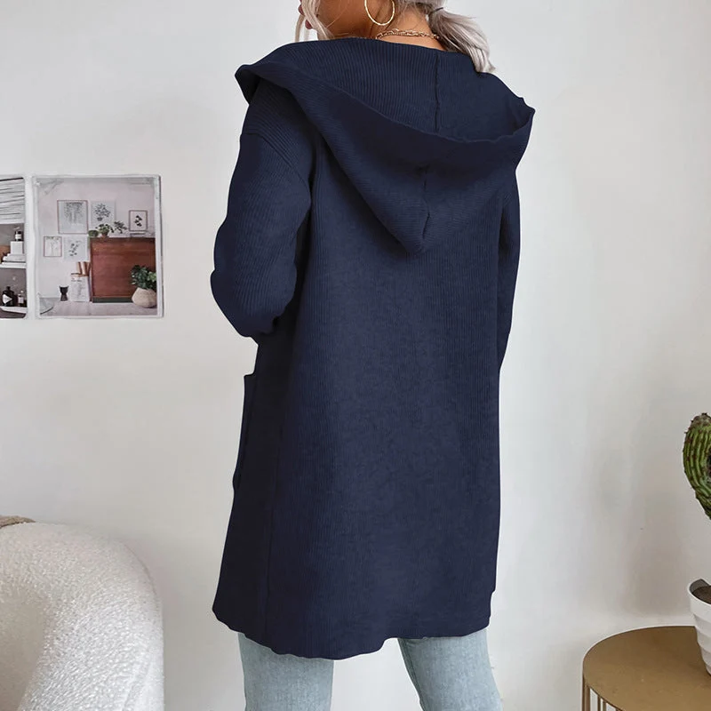 Damen Langer gerippter Cocoon-Cardigan aus leichtem Feinstrick mit Eingrifftaschen Nord Taschen