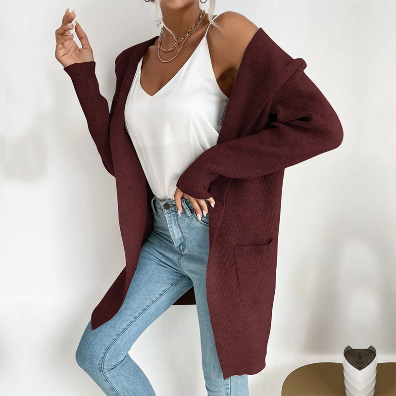 Damen Langer gerippter Cocoon-Cardigan aus leichtem Feinstrick mit Eingrifftaschen Nord Taschen