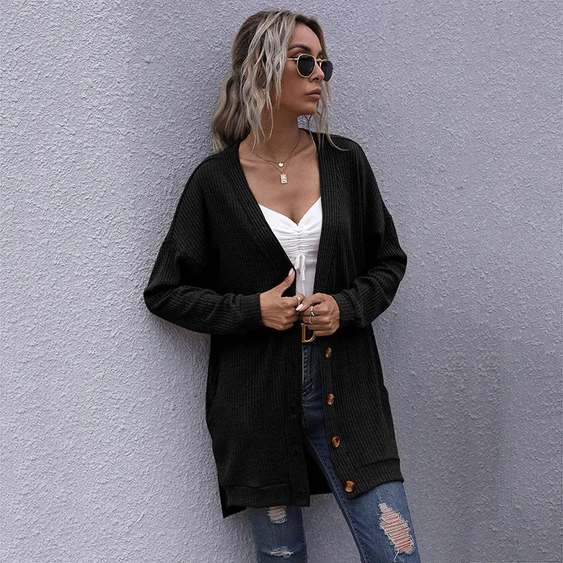 Damen Langer Oversize Strickcardigan mit Strukturstrick, offenen Taschen und lässigem Schnitt Nord Taschen