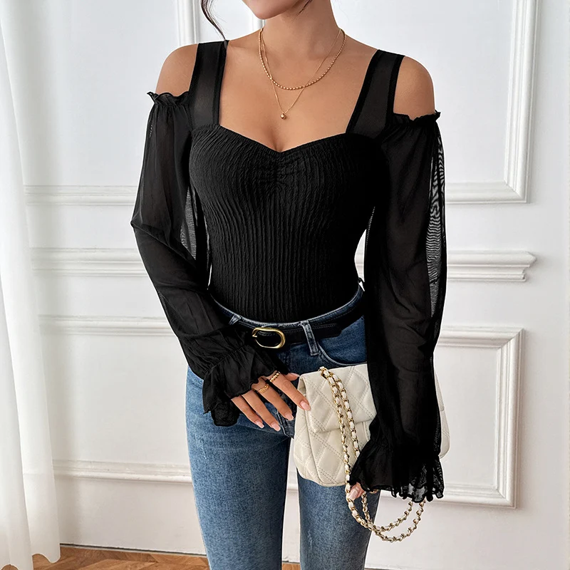 Damen Taillierter Mesh-Body mit herzförmigem Dekolleté, Puffärmeln und formendem Rippkorpus Nord Taschen