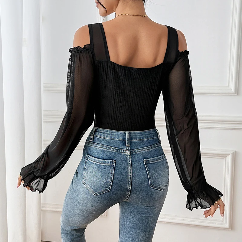 Damen Taillierter Mesh-Body mit herzförmigem Dekolleté, Puffärmeln und formendem Rippkorpus Nord Taschen