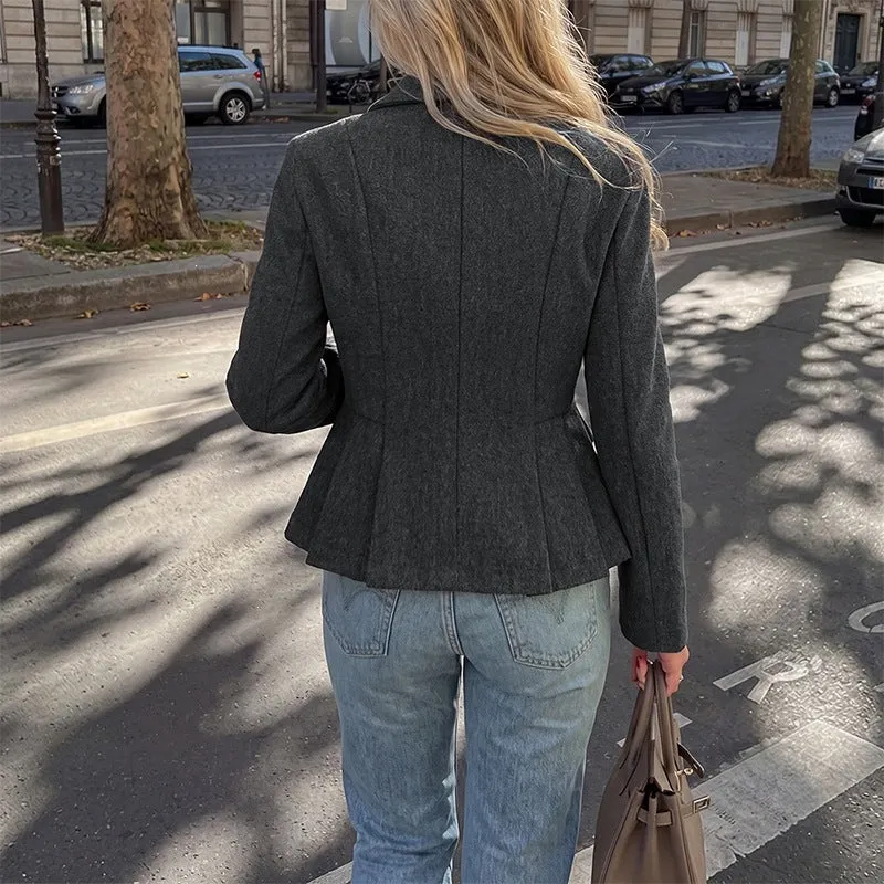 Damen Taillierter Doppelreihiger Blazer mit Schößchen, Kellerfalten & Pattentaschen Nord Taschen