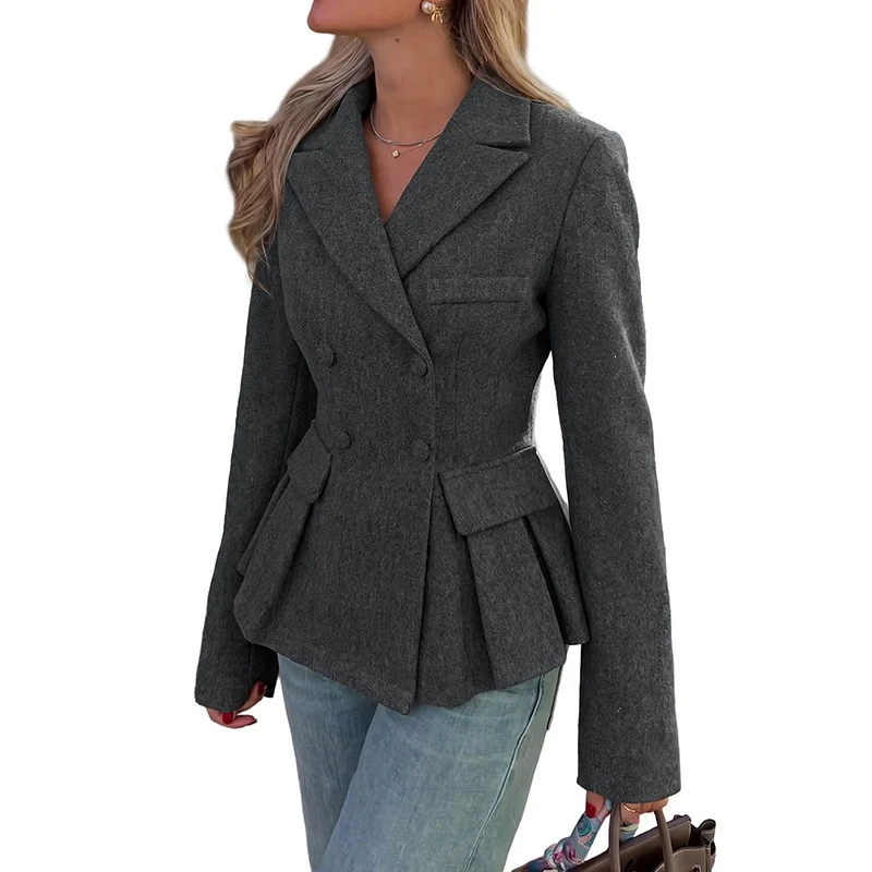 Damen Taillierter Doppelreihiger Blazer mit Schößchen, Kellerfalten & Pattentaschen Nord Taschen