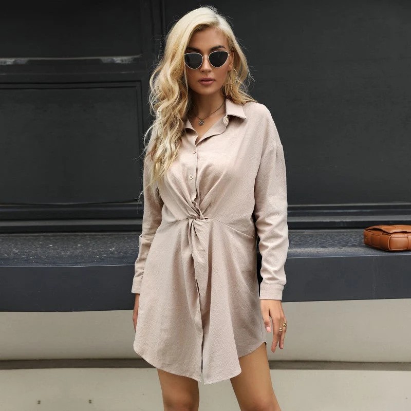Damen Knoten-Blusenminikleid mit Hemdkragen und taillierter Wickeloptik Nord Taschen