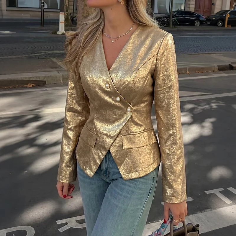 Damen Taillierter Blazer mit schimmernder Jacquardstruktur und Zierperlenknöpfen Nord Taschen