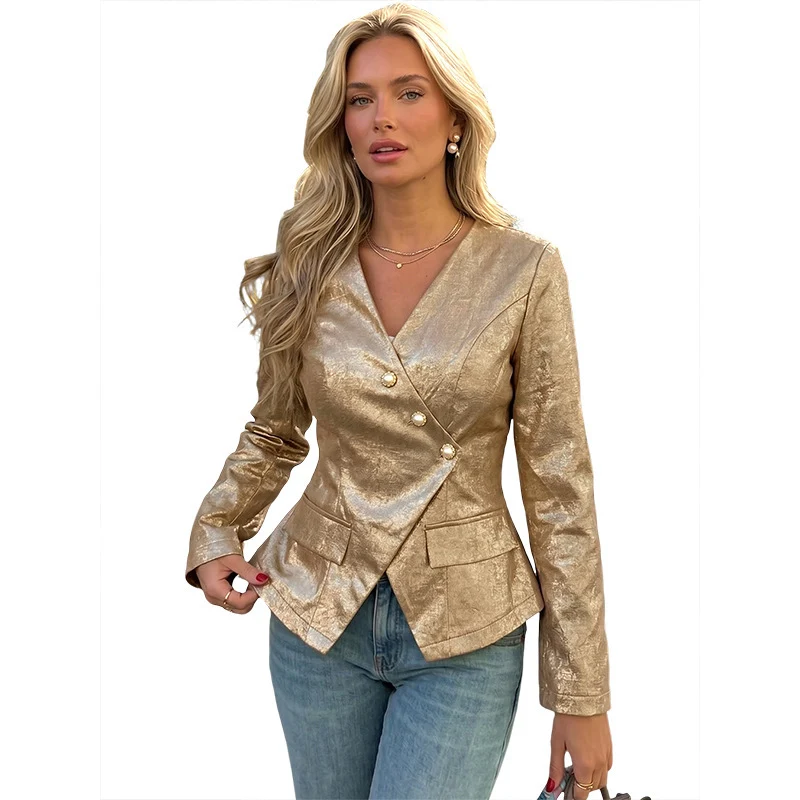 Damen Taillierter Blazer mit schimmernder Jacquardstruktur und Zierperlenknöpfen Nord Taschen
