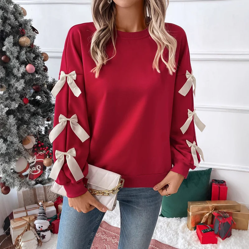 Damen Sweatshirt mit dekorischen Schleifen an den Ärmeln Nord Taschen