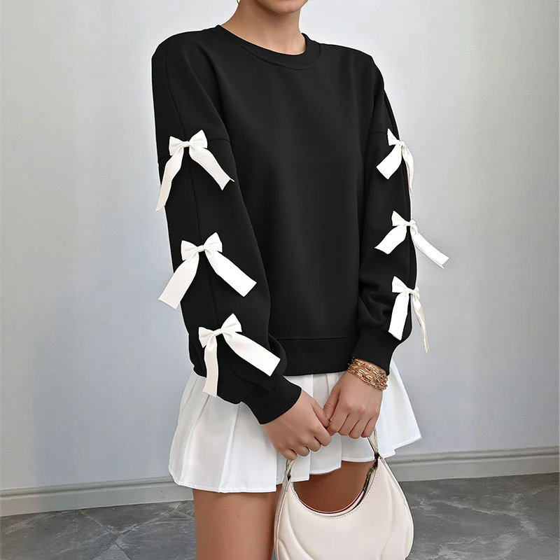 Damen Sweatshirt mit dekorischen Schleifen an den Ärmeln Nord Taschen