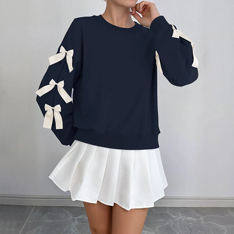 Damen Sweatshirt mit dekorischen Schleifen an den Ärmeln Nord Taschen