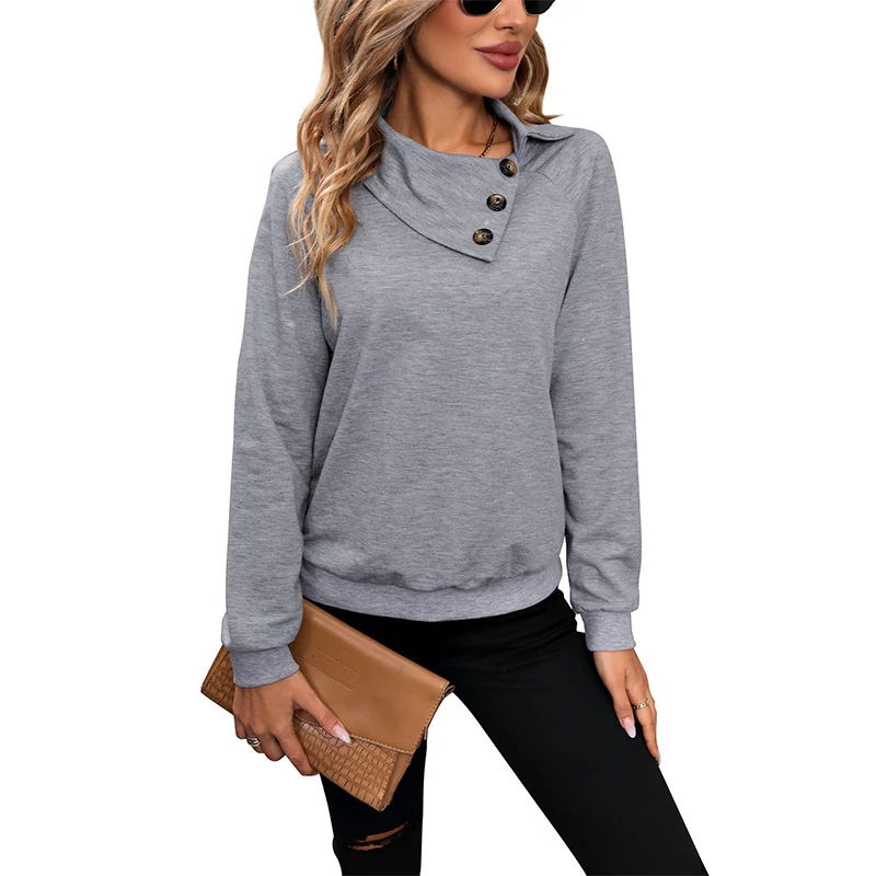 Damen Sweatshirt mit asymmetrischem Knopfkragen, Raglanärmeln und taillierter Silhouette Nord Taschen