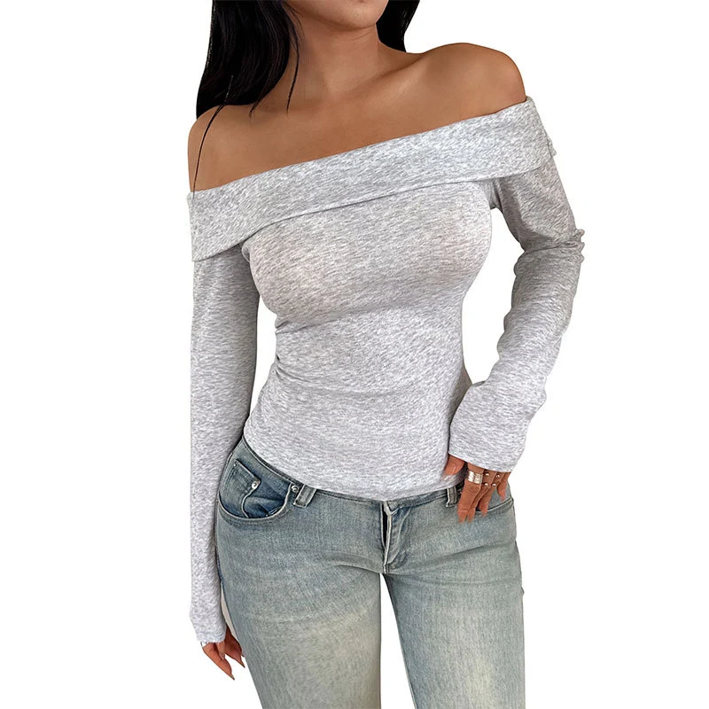 Damen Schulterfreies Langarm-Formshirt mit umgeschlagener Carmen‑Passe und taillierter Silhouette Nord Taschen