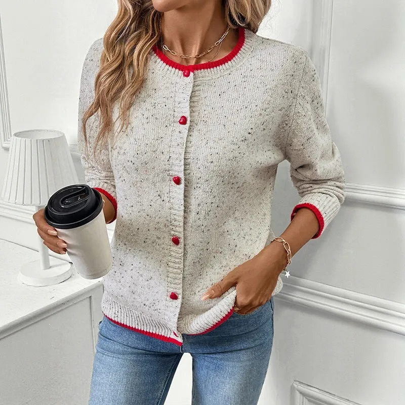Damen Kurz geschnittener Strickcardigan mit Melange‑Noppenstruktur und Kontrastbündchen Nord Taschen