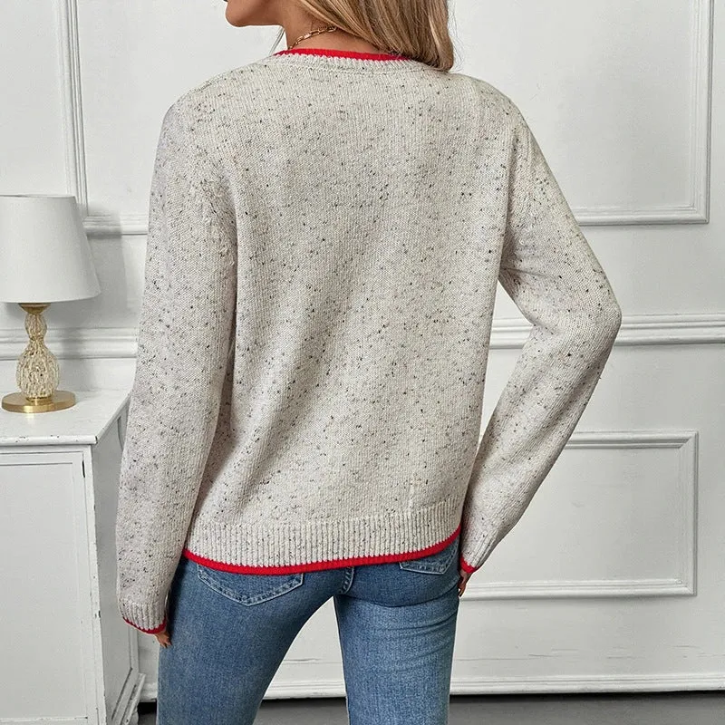 Damen Kurz geschnittener Strickcardigan mit Melange‑Noppenstruktur und Kontrastbündchen Nord Taschen