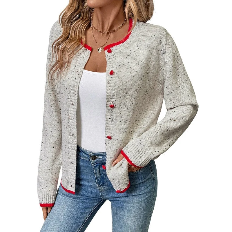 Damen Kurz geschnittener Strickcardigan mit Melange‑Noppenstruktur und Kontrastbündchen Nord Taschen