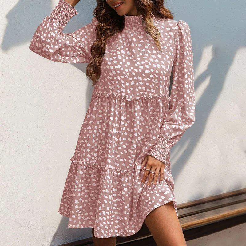 Damen Stufiges Babydoll-Midikleid mit Smokkragen, Volantstufen und gerafften Manschetten Nord Taschen
