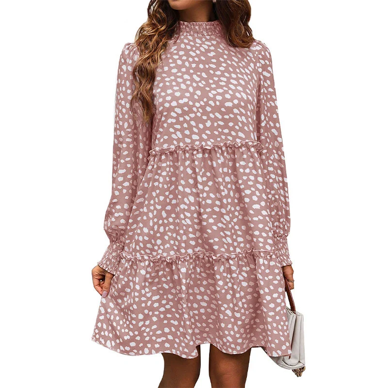 Damen Stufiges Babydoll-Midikleid mit Smokkragen, Volantstufen und gerafften Manschetten Nord Taschen