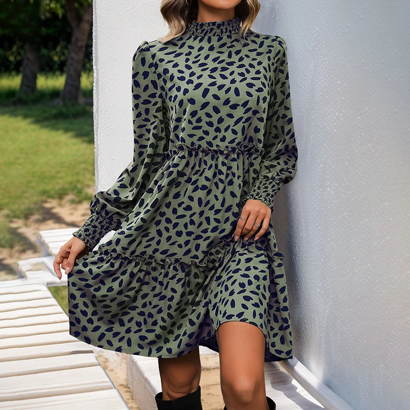 Damen Stufiges Babydoll-Midikleid mit Smokkragen, Volantstufen und gerafften Manschetten Nord Taschen