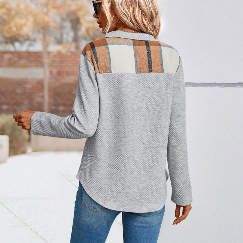 Damen Strukturierter Waffelstrick-Henley-Pullover mit Stehkragen und Druckknopfleiste Nord Taschen
